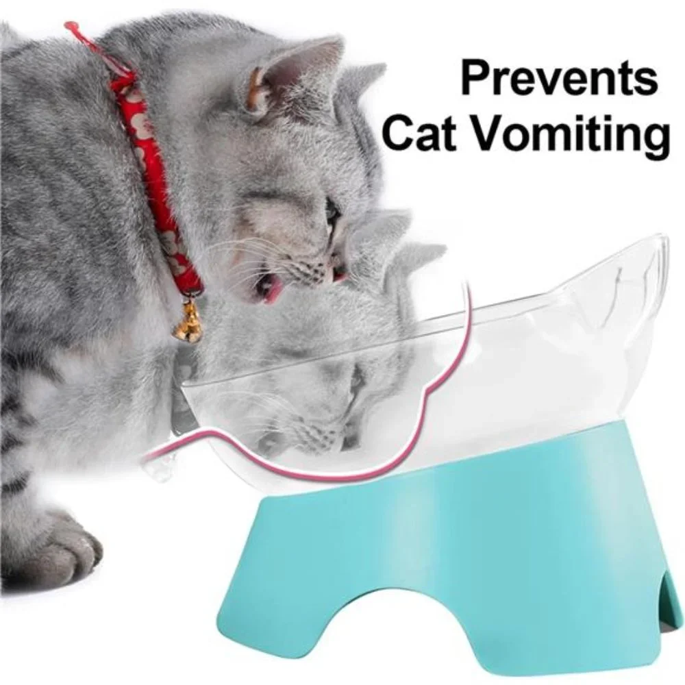 Double Kitty Bowls with 15° | Pet Feeding Bowl for Small cat and Puppy | Blue